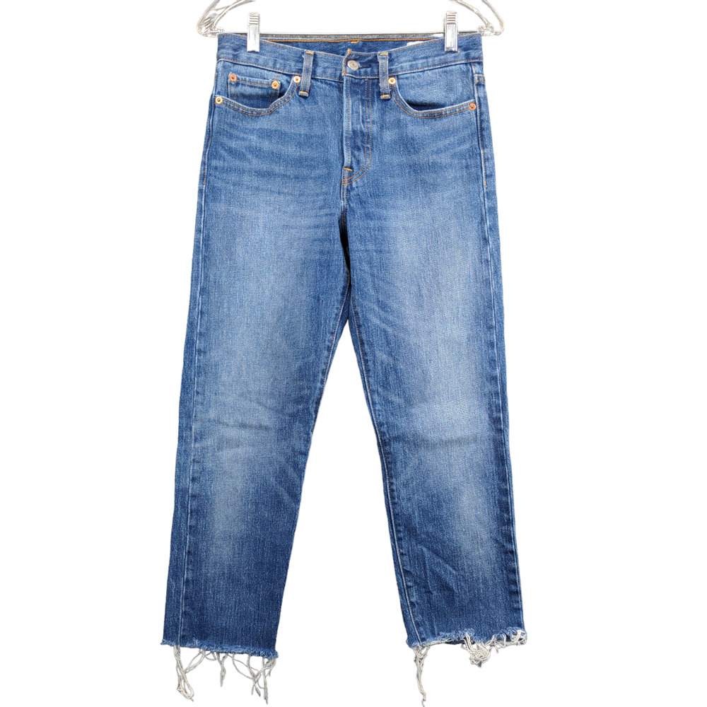 Levi's Women's White Oak Cone Denim Cropped Jeans Blue W27 5-Pocket Frayed Hem